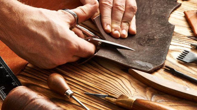 Man working with leather